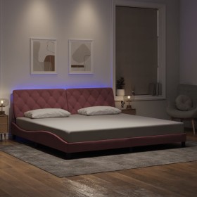 Estructura de cama con luces LED terciopelo rosa 200x200 cm