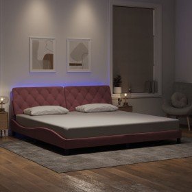 Estructura de cama con luces LED terciopelo rosa 200x200 cm en Camas y somieres | Comprar online en Foro24