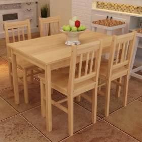 Mesa de comedor y 4 sillasde madera color natural