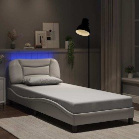Estructura cama con luces LED cuero sintético blanco 80x200 cm Estructura cama con luces LED cuero sintético blanco 80x200 cm