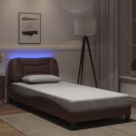Estructura cama con luces LED cuero sintético marrón 80x200 cm Estructura cama con luces LED cuero sintético marrón 80x200 cm