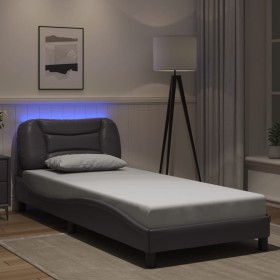 Estructura de cama con luces LED cuero sintético gris 80x200 cm
