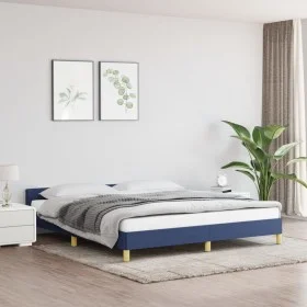 Bed frame with blue fabric headboard 180x200 cm by vidaXL, Beds and slatted bases - Ref: Foro24-347437, Price: 127,20 €, Disc...