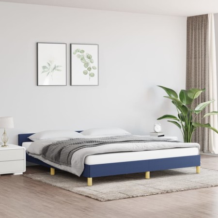 Bed frame with blue fabric headboard 180x200 cm by vidaXL, Beds and slatted bases - Ref: Foro24-347437, Price: 129,06 €, Disc...