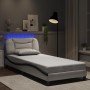 Estructura cama con LED cuero sintético blanco negro 80x200 cm