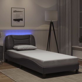 Estructura de cama con luces LED cuero sintético gris 90x190 cm