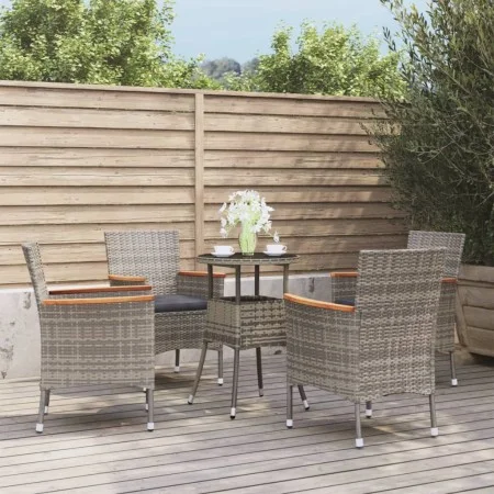 Gartentisch und Stühle 5-teilig mit grauen Polstern aus synthetischem Rattan von vidaXL, Gartensets - Ref: Foro24-3187425, Pr...