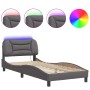 Estructura de cama con luces LED cuero sintético gris 90x190 cm