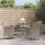 Gartentisch und Stühle 5-teilig mit grauen Polstern aus synthetischem Rattan von vidaXL, Gartensets - Ref: Foro24-3187425, Pr...