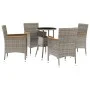Gartentisch und Stühle 5-teilig mit grauen Polstern aus synthetischem Rattan von vidaXL, Gartensets - Ref: Foro24-3187425, Pr...