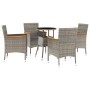 Mesita y sillas jardín 5 pzas y cojines ratán sintético gris by vidaXL, Garden sets - Ref: Foro24-3187425, Price: 376,31 €, D...