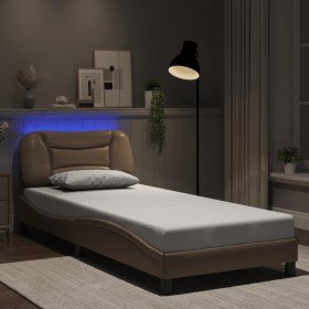 Estructura de cama con LED cuero sintético capuchino 90x190 cm Estructura de cama con LED cuero sintético capuchino 90x190 cm