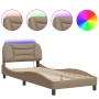 Estructura de cama con LED cuero sintético capuchino 90x190 cm