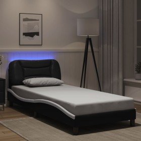 Estructura cama con LED cuero sintético negro y blanco 90x190cm en Camas y somieres | Comprar online en Foro24