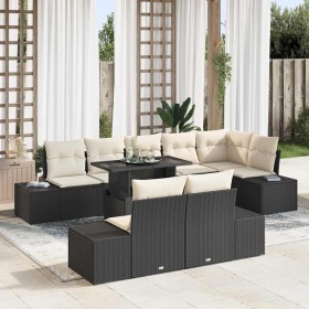 Conjunto de sofá de jardín 9 pcs Negro y crema 100 x 55 x 73 cm