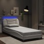 Estructura cama con luces LED cuero sintético blanco 90x200 cm