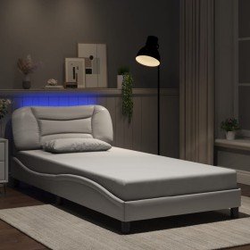 Estructura cama con luces LED cuero sintético blanco 100x200 cm en Camas y somieres | Comprar online en Foro24