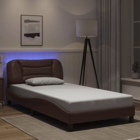 Estructura cama con luces LED cuero sintético marrón 100x200 cm Estructura cama con luces LED cuero sintético marrón 100x200 cm