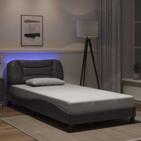Estructura cama con luces LED cuero sintético gris 100x200 cm