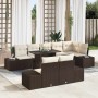 Conjunto de sofá de jardín con cojín 9 pcs Marrón y crema