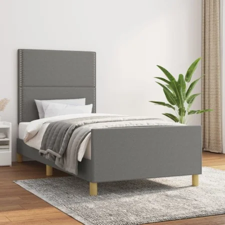 Bed frame with headboard in dark gray fabric 100x200 cm by vidaXL, Beds and slatted bases - Ref: Foro24-3124953, Price: 129,7...
