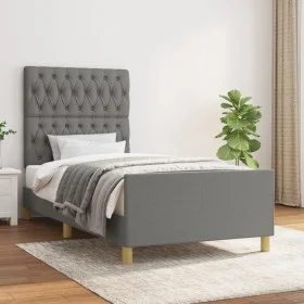 Bettgestell mit Kopfteil aus dunkelgrauem Stoff 90x200 cm von vidaXL, Betten und Lattenroste - Ref: Foro24-3125269, Preis: 15...