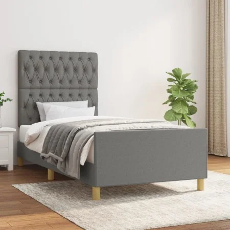 Bed frame with headboard in dark gray fabric 90x200 cm by vidaXL, Beds and slatted bases - Ref: Foro24-3125269, Price: 150,32...