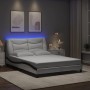 Estructura cama con LED cuero sintético blanco negro 120x200 cm