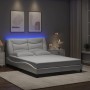 Estructura cama con luces LED cuero sintético blanco 140x190 cm
