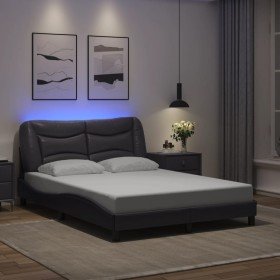 Estructura cama con luces LED cuero sintético gris 140x190 cm Estructura cama con luces LED cuero sintético gris 140x190 cm