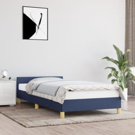 Estructura de cama con cabecero de tela azul 90x190 cm