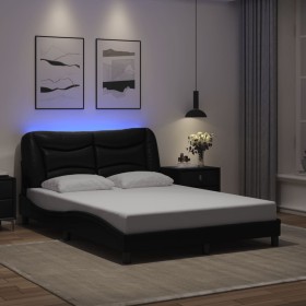 Estructura de cama con luces LED cuero PE negro 140x200 cm