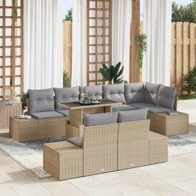 Conjunto de sofá de jardín con cojín 9 pcs beige y gris claro