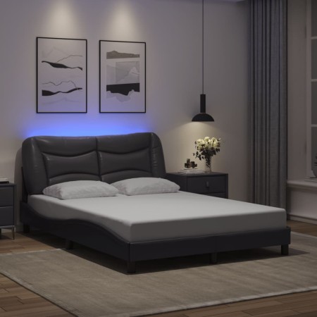 Estructura cama con luces LED cuero sintético gris 140x200 cm