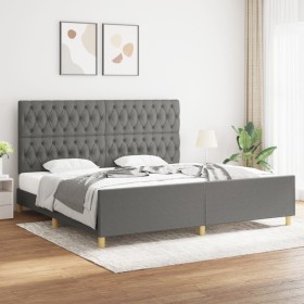Bed frame with headboard dark gray fabric 200x200 cm by vidaXL, Beds and slatted bases - Ref: Foro24-3125325, Price: 255,81 €...