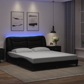 Estructura de cama con luces LED cuero PE negro 160x200 cm Estructura de cama con luces LED cuero PE negro 160x200 cm