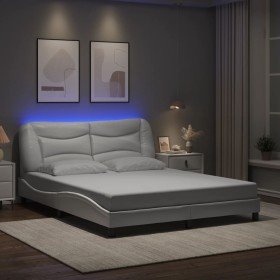 Estructura de cama con luces LED cuero PE blanco 160x200 cm Estructura de cama con luces LED cuero PE blanco 160x200 cm