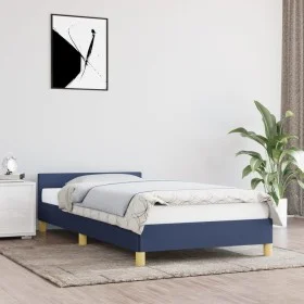 Bed frame with blue fabric headboard 90x200 cm by vidaXL, Beds and slatted bases - Ref: Foro24-347389, Price: 94,95 €, Discou...
