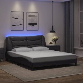 Estructura de cama con luces LED cuero PE gris 160x200 cm Estructura de cama con luces LED cuero PE gris 160x200 cm