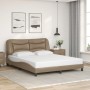 Estructura de cama con luces LED cuero PE capuchino 160x200 cm