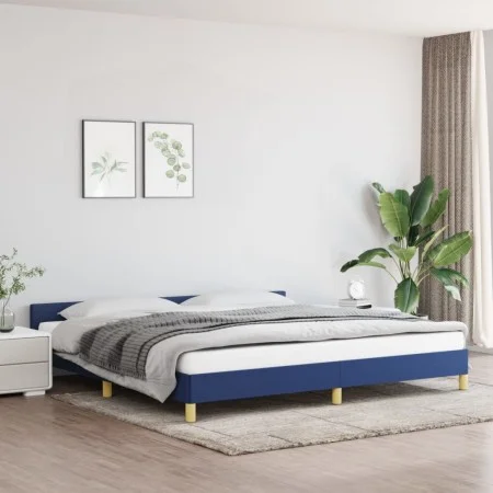 Bed frame with blue fabric headboard 200x200 cm by vidaXL, Beds and slatted bases - Ref: Foro24-347445, Price: 119,33 €, Disc...