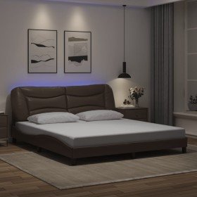 Estructura de cama con luz LED cuero sintético marrón 180x200cm Estructura de cama con luz LED cuero sintético marrón 180x200cm