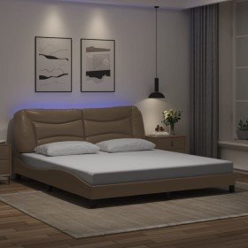 Estructura de cama con luz LED cuero PE capuchino 180x200 cm Estructura de cama con luz LED cuero PE capuchino 180x200 cm