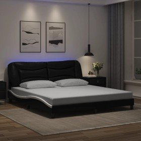 Estructura de cama con LED sin colchón negro blanco 180x200 cm Estructura de cama con LED sin colchón negro blanco 180x200 cm