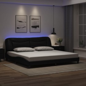Estructura cama con luces LED cuero sintético negro 200x200 cm