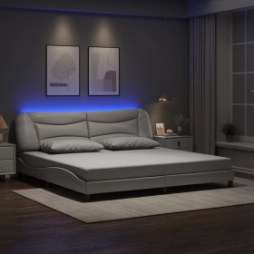 Estructura cama con luces LED cuero sintético blanco 200x200 cm