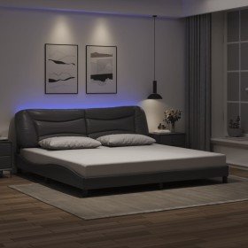 Estructura cama con luces LED cuero sintético gris 200x200 cm Estructura cama con luces LED cuero sintético gris 200x200 cm