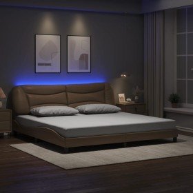 Estructura de cama con LED cuero sintético capuchino 200x200 cm Estructura de cama con LED cuero sintético capuchino 200x200 cm