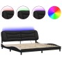 Estructura cama con LED cuero sintético negro blanco 200x200 cm