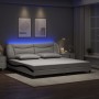 Estructura cama con LED cuero sintético blanco negro 200x200 cm